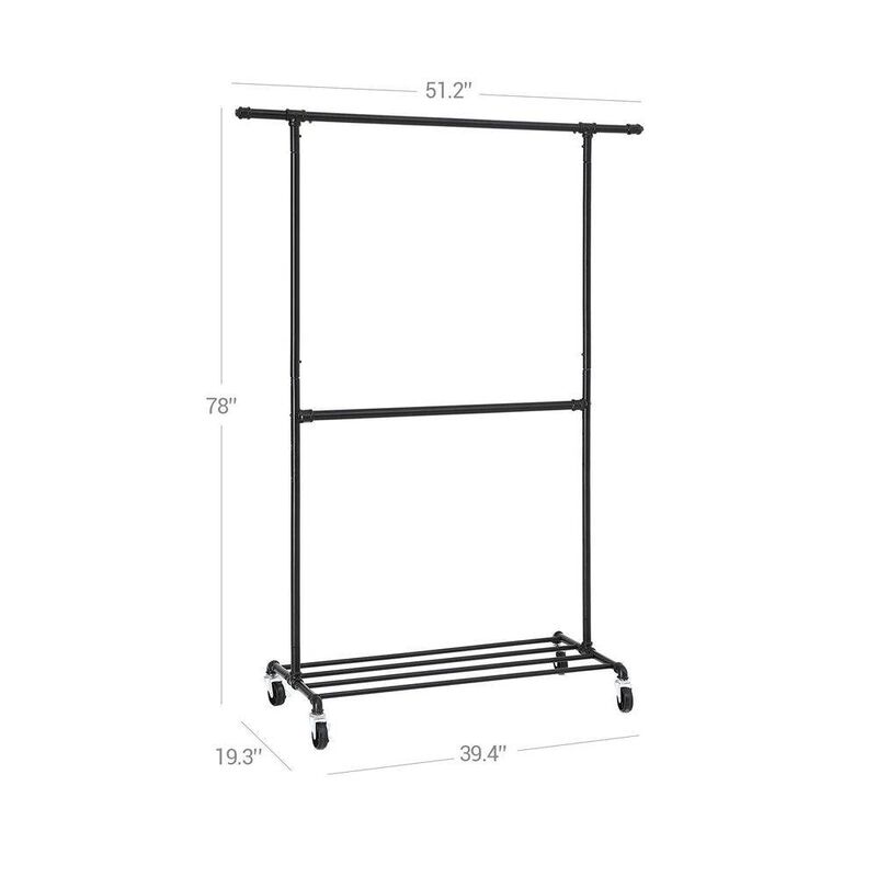 Hivvago Modern Industrial Style Black Powder Coated Garment Rack with Bottom Hanging Rod