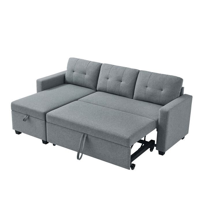 Merax Upholstered Pull Out Sectional Sofa with Storage Chaise