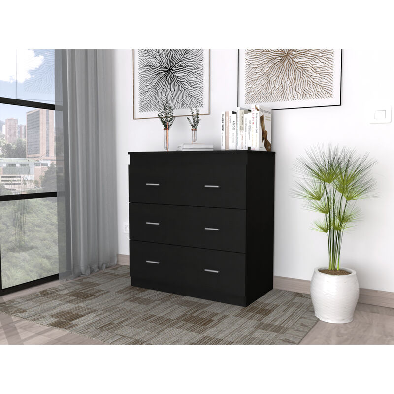 Georgia Three Drawer Dresser, Metal Handles, Superior Top - Black