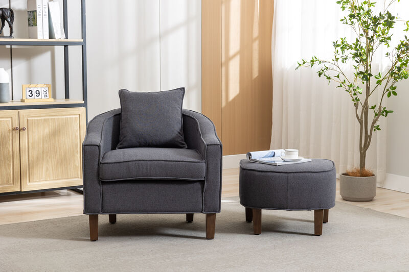 Accent Chair With Ottoman, Mid Century Modern Barrel Chair Upholstered Club Tub Round Arms