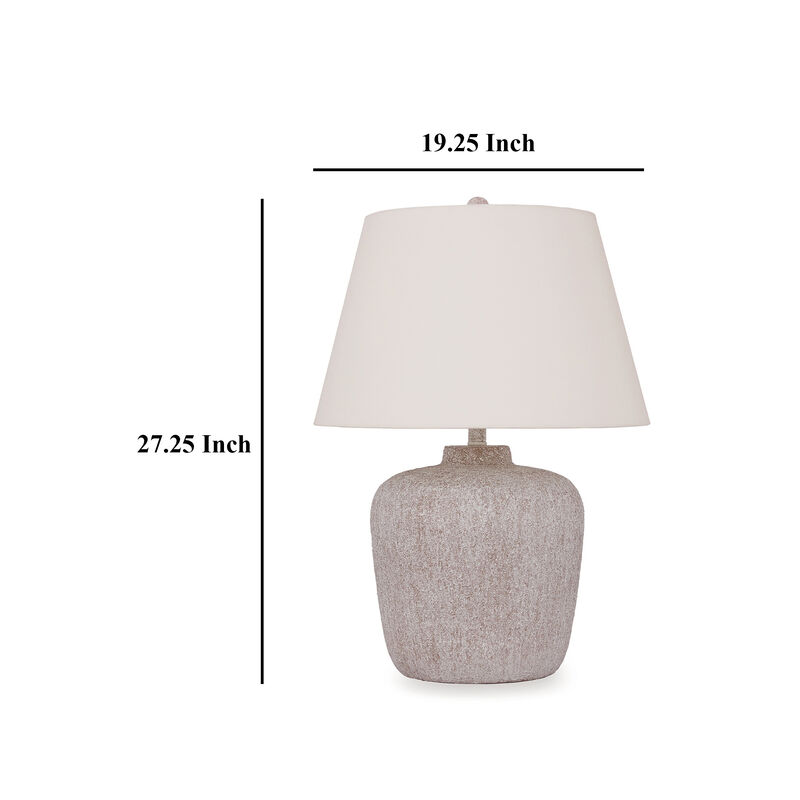 Rey Table Lamp, Empire Fabric Shade, 27 Inch Ivory Pot Metal Base - Benzara