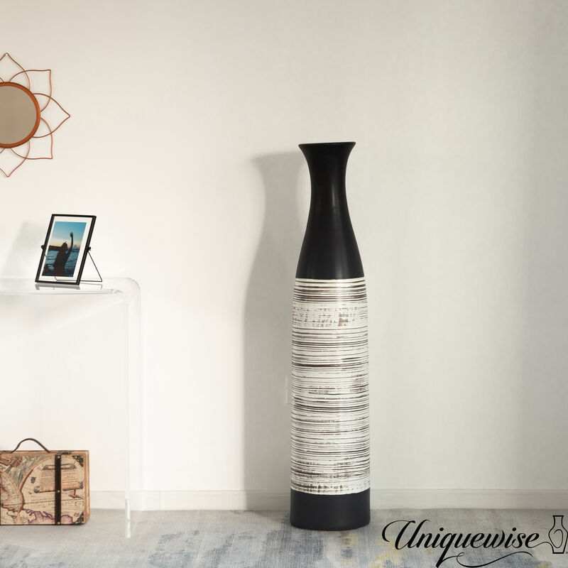 47-Inch Handcrafted Black and White Waterproof Ceramic Floor Vase - Neat Classic Bottle Shaped Vase, Freestanding Design, Perfect for Tall Floral Arrangements