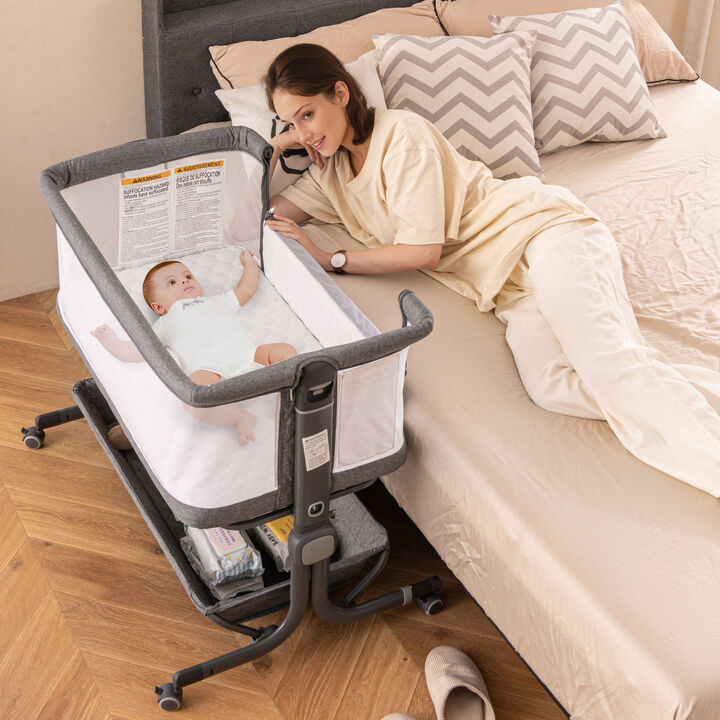 Baby Bassinet Bedside Sleeper with 6-Level Adjustable Height
