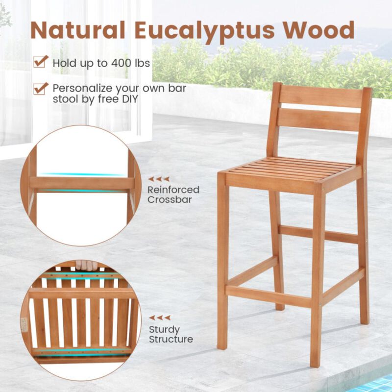 Hivvago Set of 2 Outdoor Wood Barstools with Soft Seat Cushion-Off White