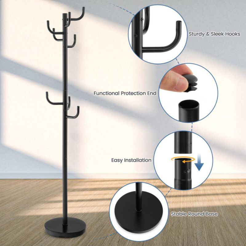 Hivvago Metal Coat Rack Stand with 8 Sturdy Hooks and Metal Base