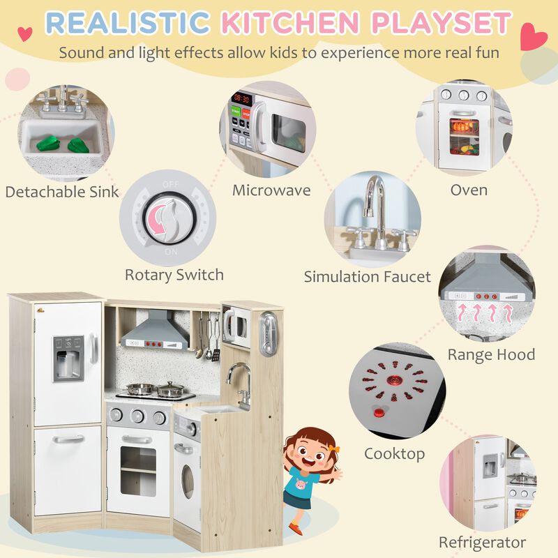 White Kids' Play Kitchen: Corner Set with Interactive Ice Maker