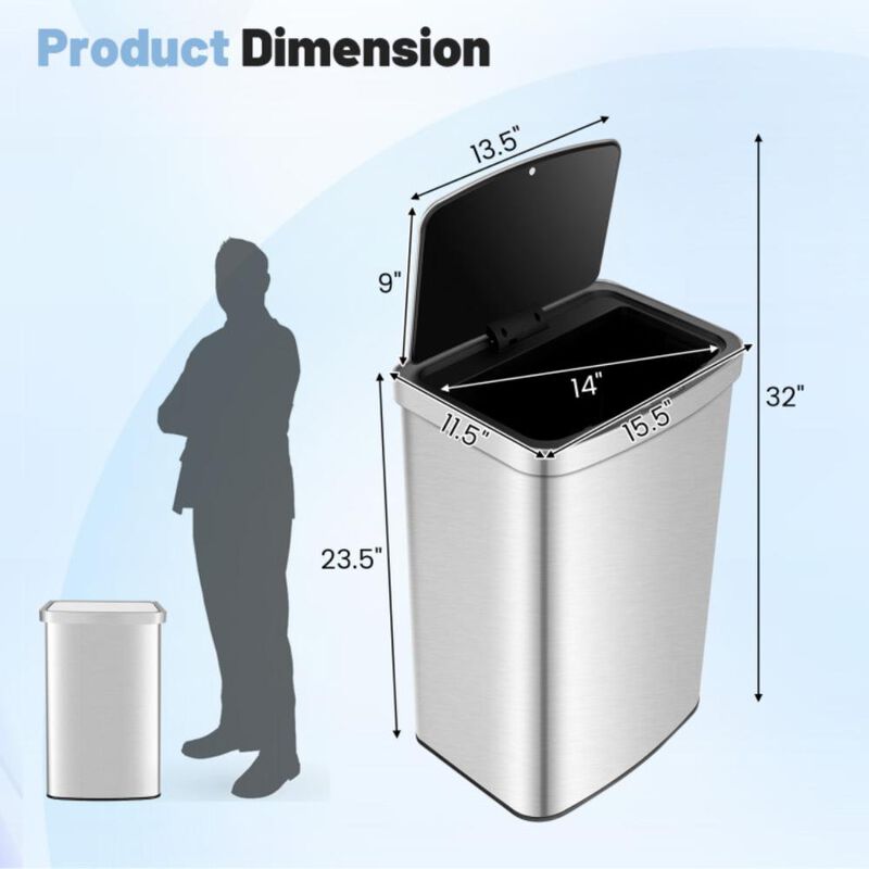 Hivvago 13 Gallons Automatic Garbage Can with Rectangular Infrared Motion Sensor-Sliver