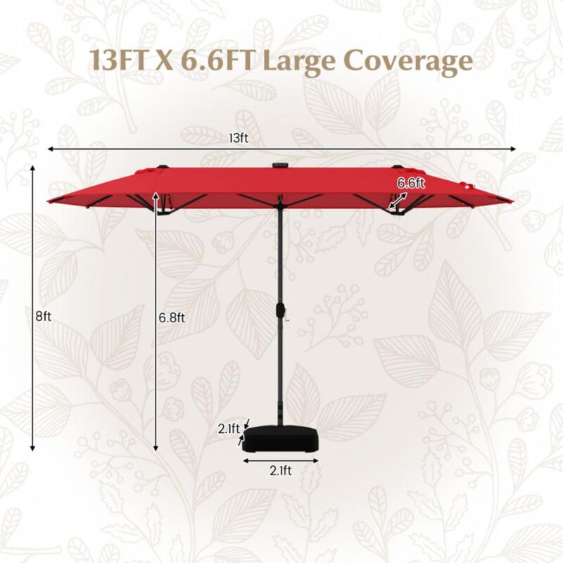 Hivvago 13FT Double-sided Patio Umbrella with Solar Lights for Garden Pool Backyard