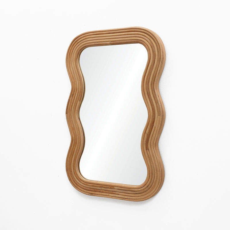 LuxenHome 39-Inch Tall Rectangular Natural Cork Wood Wavy Frame Accent Wall Mirror