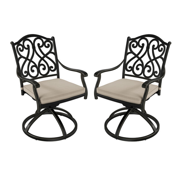 Mondawe 2-Piece Cast Aluminum Patio Dining Swivel Chair Set with Thick Olefin Cushions and 360° Rockers