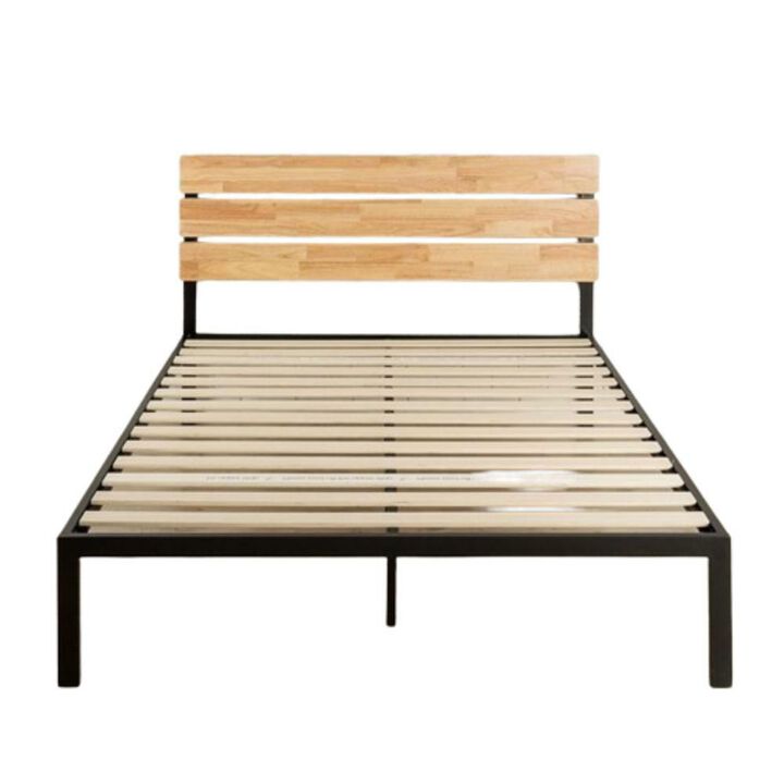 Hivvago Full size Metal Platform Bed Frame with Wood Slats and Headboard