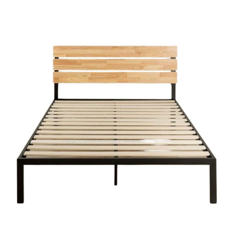 Hivvago Full size Metal Platform Bed Frame with Wood Slats and Headboard