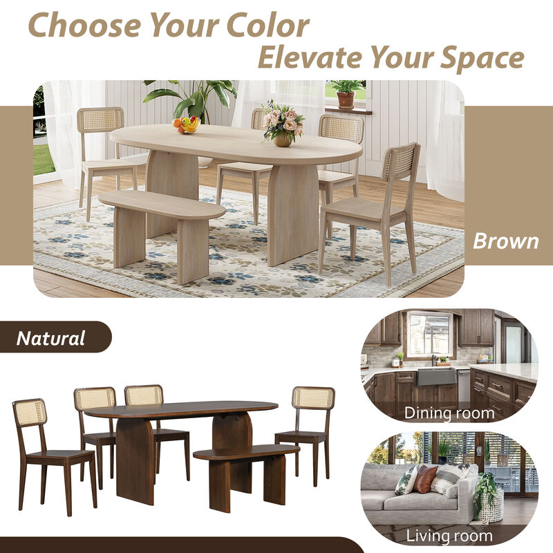 Merax 6 Pieces Table Chairs Bench Dining Set