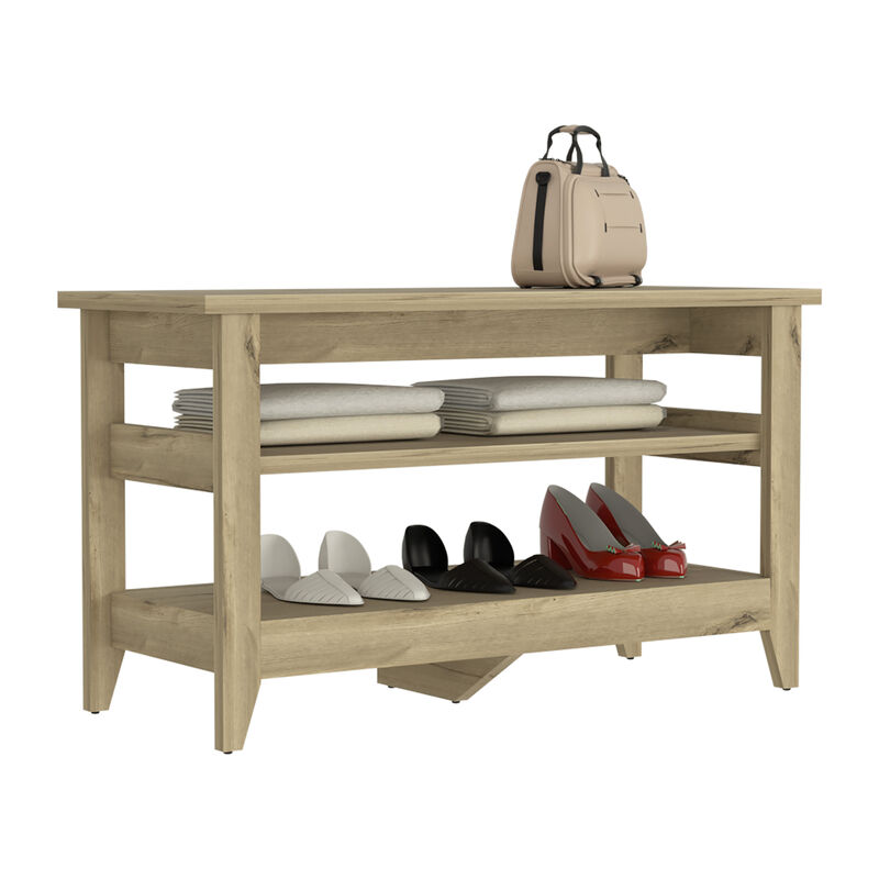 DEPOT E-SHOP Mason Storage Bench, Two Open Shelves, Light Oak