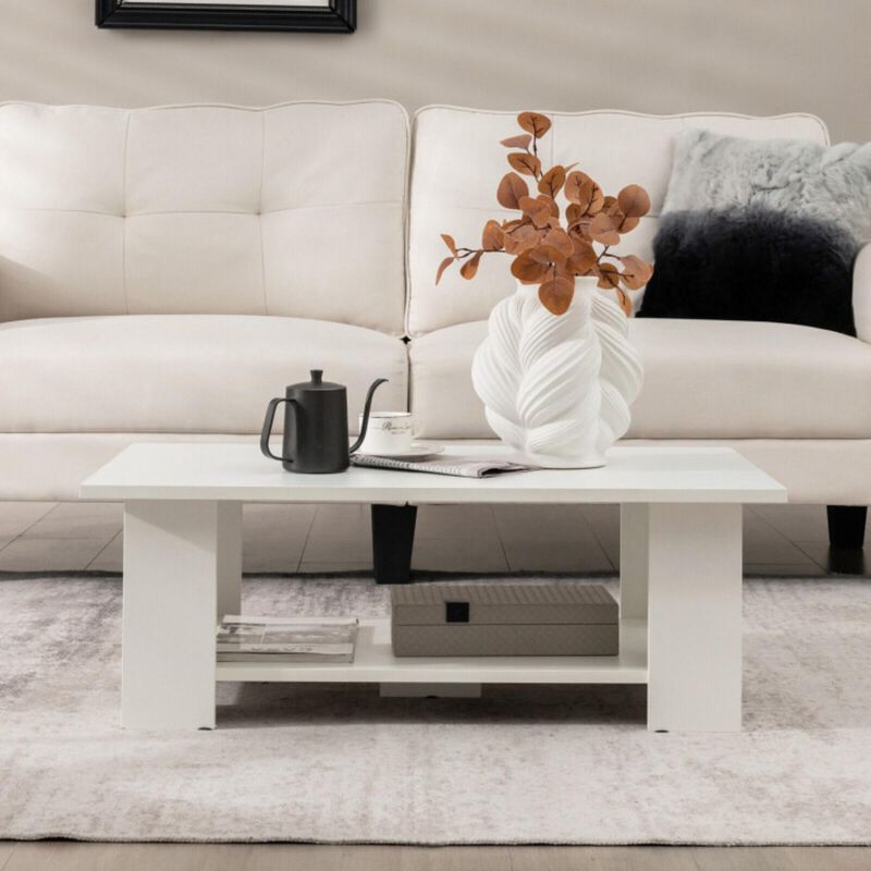 Hivvago Large 36 Inch 2-tier Wooden Modern Coffee Table with Storage Shelf