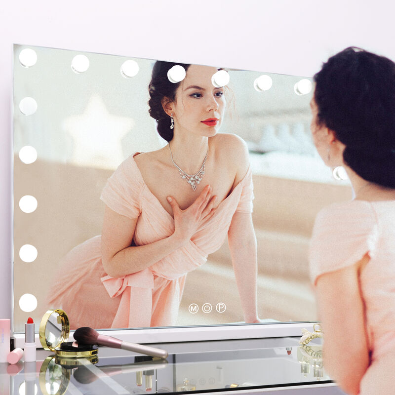 32''*23'' Hollywood Makeup Vanity Mirror 18 LED Bulbs Wall Mount USB PortWhite