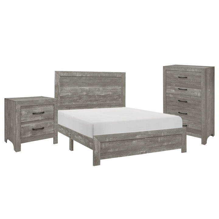 Eb Three Piece Full Size Bedroom Set, Farmhouse Style, Gray, Black - Benzara