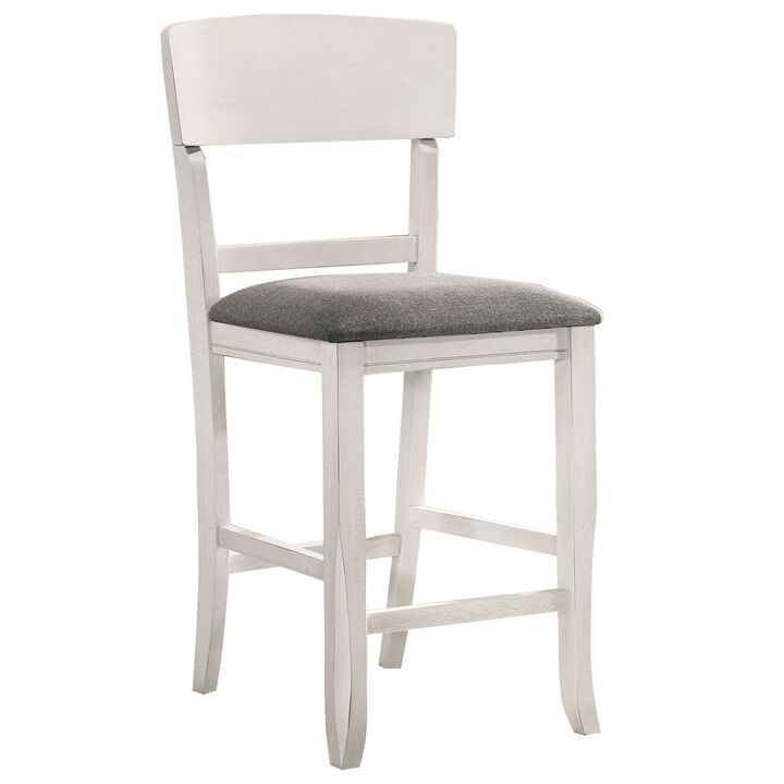 Wooden Counter Height Chair with Curved Back, Set of 2, White and Gray - Benzara