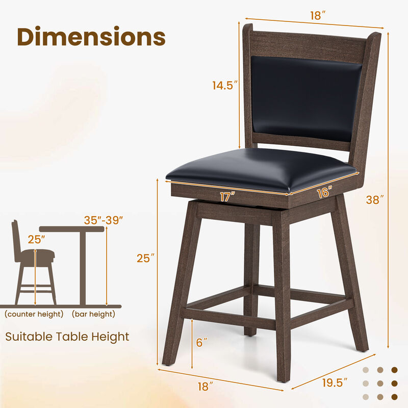 Padded Bar Stools Set of 2 with Swivel Seat and Footrest