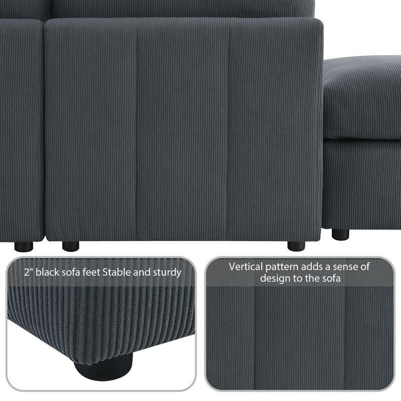 MONDAWE Modern Sectional Sofa with Vertical Stripes,5-Seat Armless Couch Set with Convertible Ottomans,Various Combinations