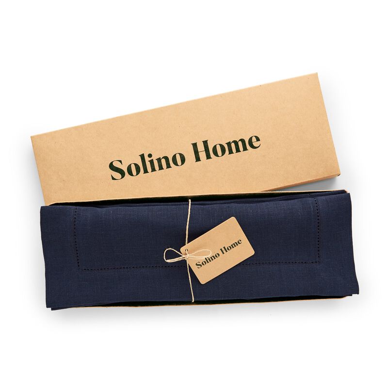 Solino Home 100% Pure Linen Placemats Set of 4, 14 x 19 Inch| Sonoma Hemstitch