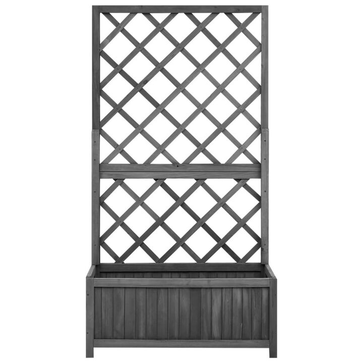 Madie Outdoor Garden Planter, Trellis Design, 53 Inch Black Fir Wood - Benzara