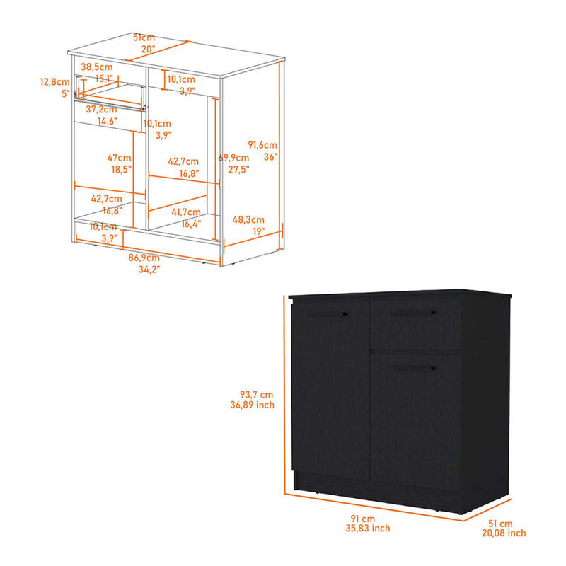 Loonam 2-Door 1-Drawer Dresser Black