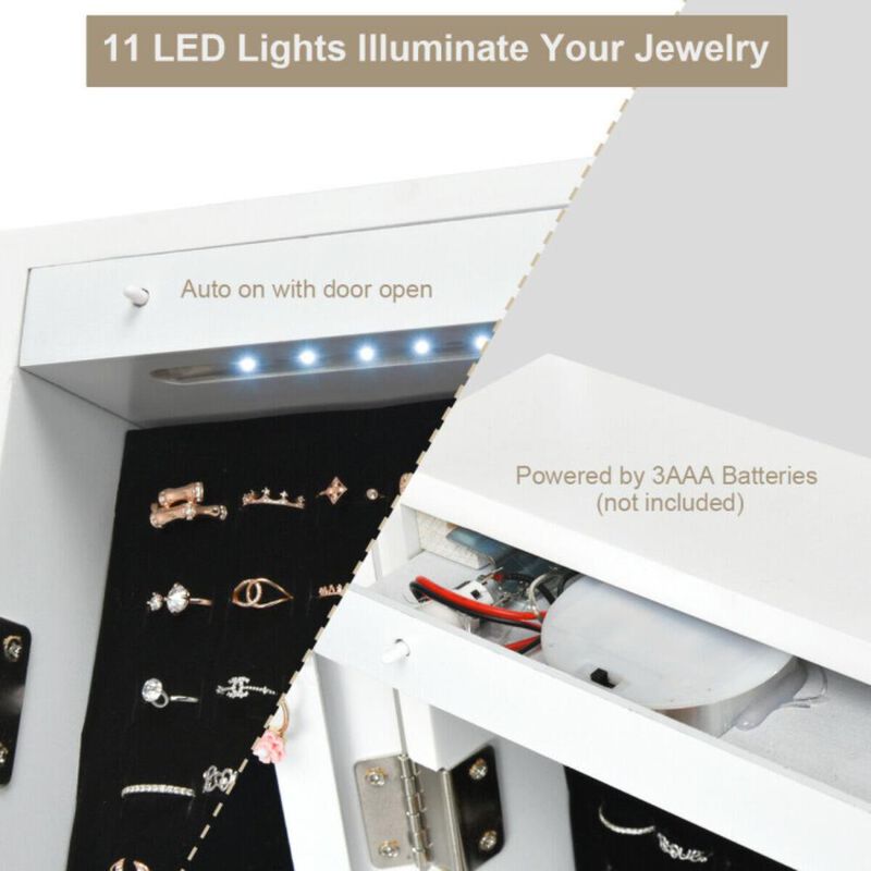 Hivvago Wall And Door Mirrored Jewelry Cabinet With LED Light