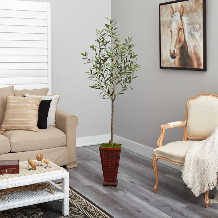 Hivvago 69 Inches Olive Artificial Tree in Decorative Planter