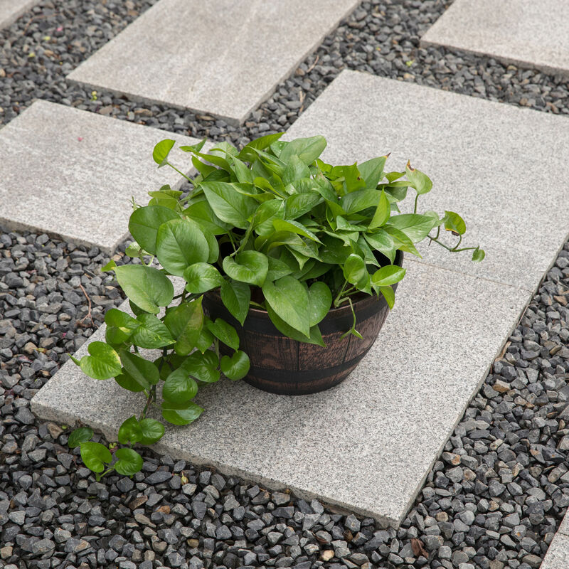 Brown Outdoor Rustic Half Barrel Flower Garden Planter Bowl, Plastic, Small