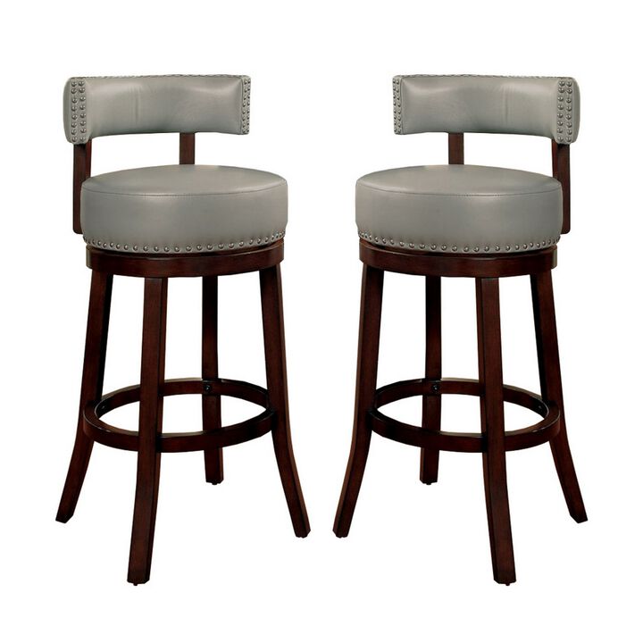 Shirley Contemporary 29" Barstool With pu Cushion, Gray Finish, Set of 2-Benzara