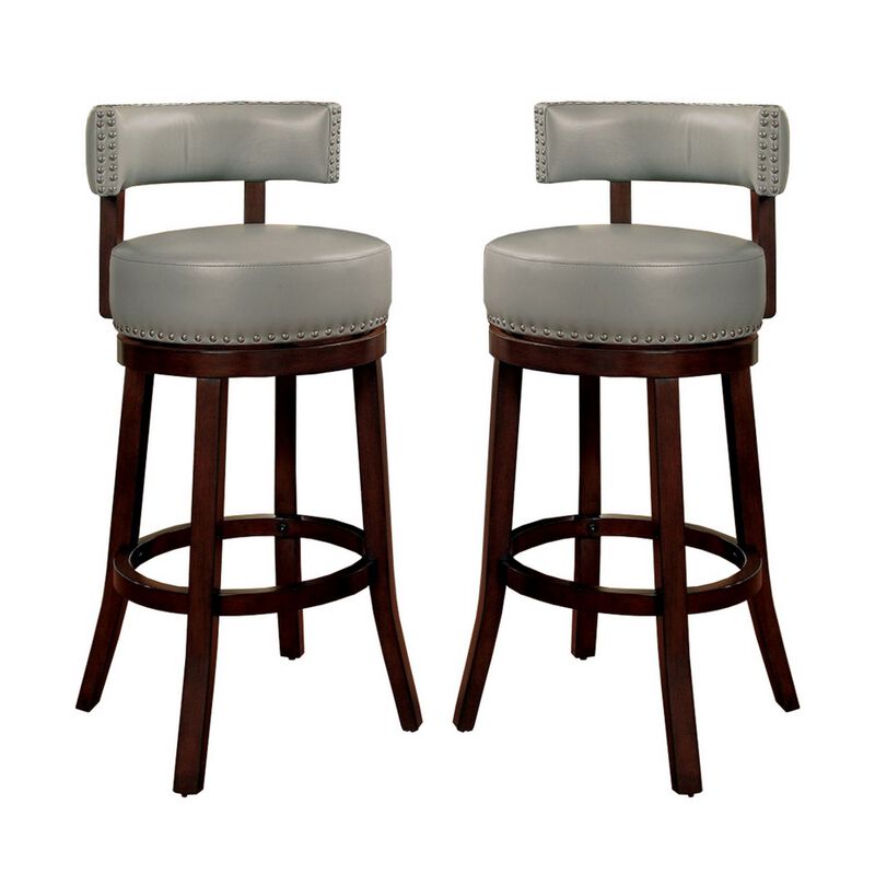 Shirley Contemporary 29" Barstool With pu Cushion, Gray Finish, Set of 2-Benzara
