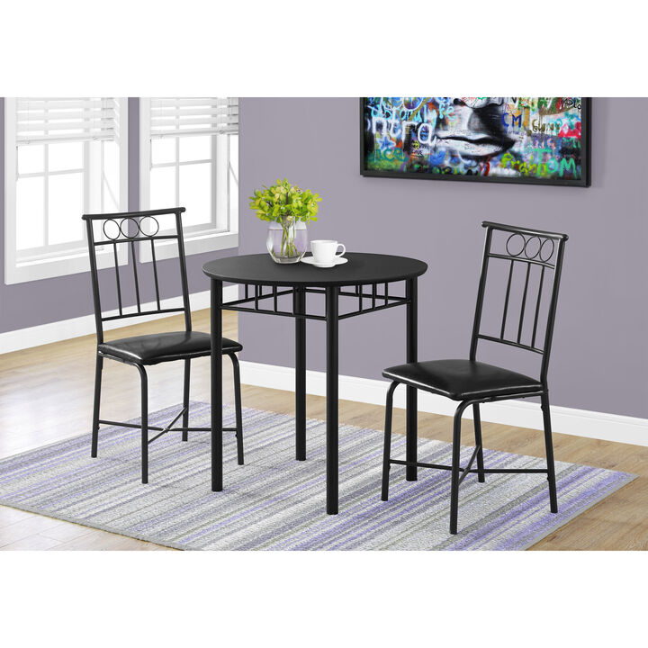 Monarch Specialties I 1013 Dining Table Set, 3pcs Set, Small, 30" Round, Kitchen, Metal, Laminate, Black, Contemporary, Modern