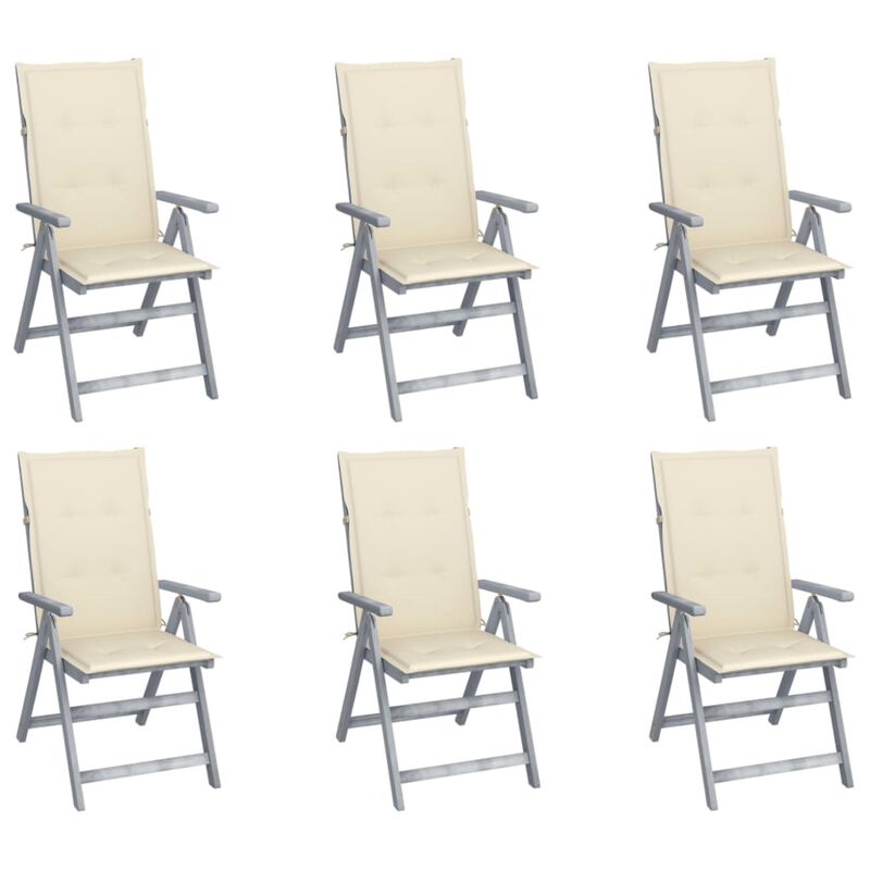 vidaXL Garden Reclining Chairs 6 pcs with Cushions Solid Acacia Wood
