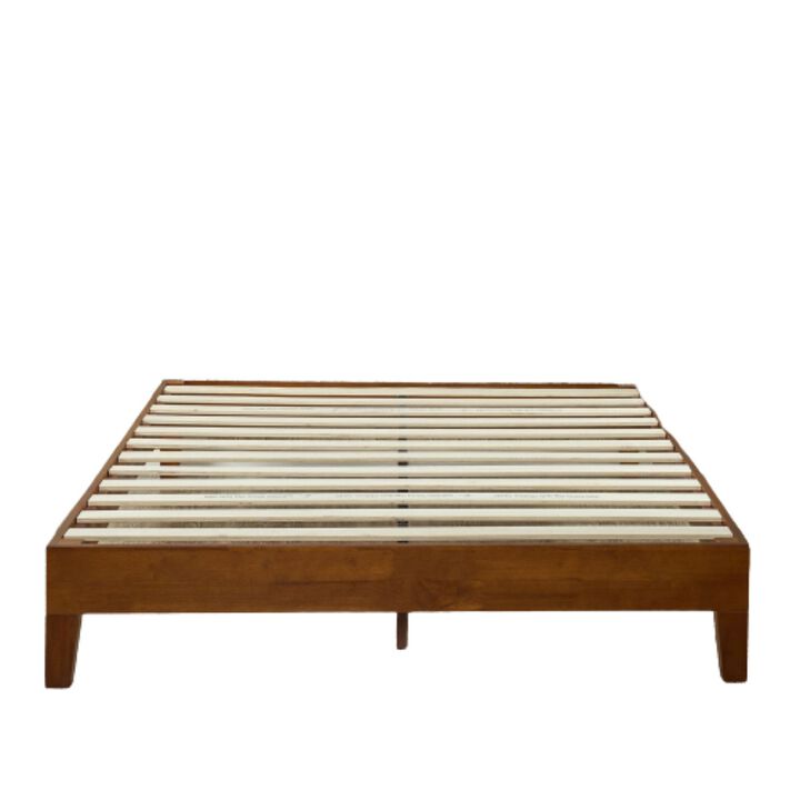 Hivvago Twin size Low Profile Wooden Platform Bed Frame in Cherry Finish