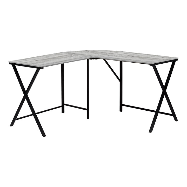 Monarch Specialties I 7196 Computer Desk, Home Office, Corner, 55"L, L Shape, Work, Laptop, Metal, Laminate, Grey, Black, Contemporary, Modern
