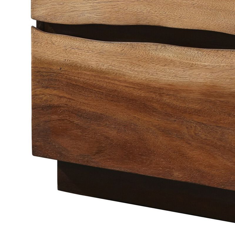 Nightstand with 2 Drawers and Live Edge Details, Brown-Benzara