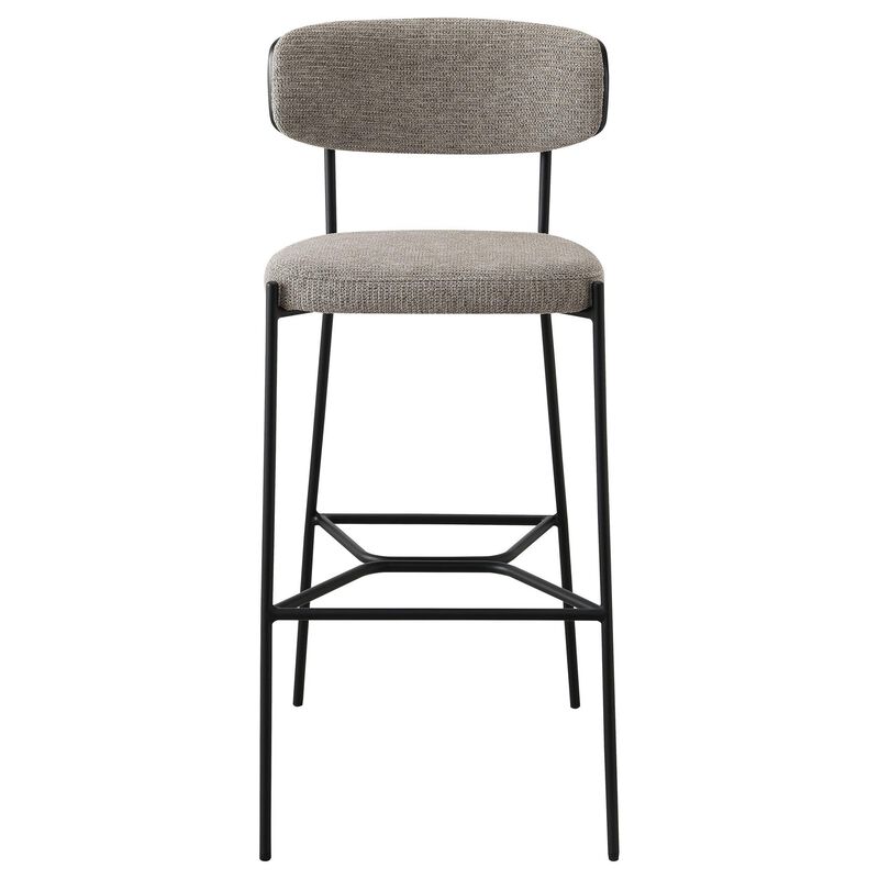 Ellina Pub Height Bar Chair Set of 2, Taupe Fabric, Black, 30 Inch - Benzara