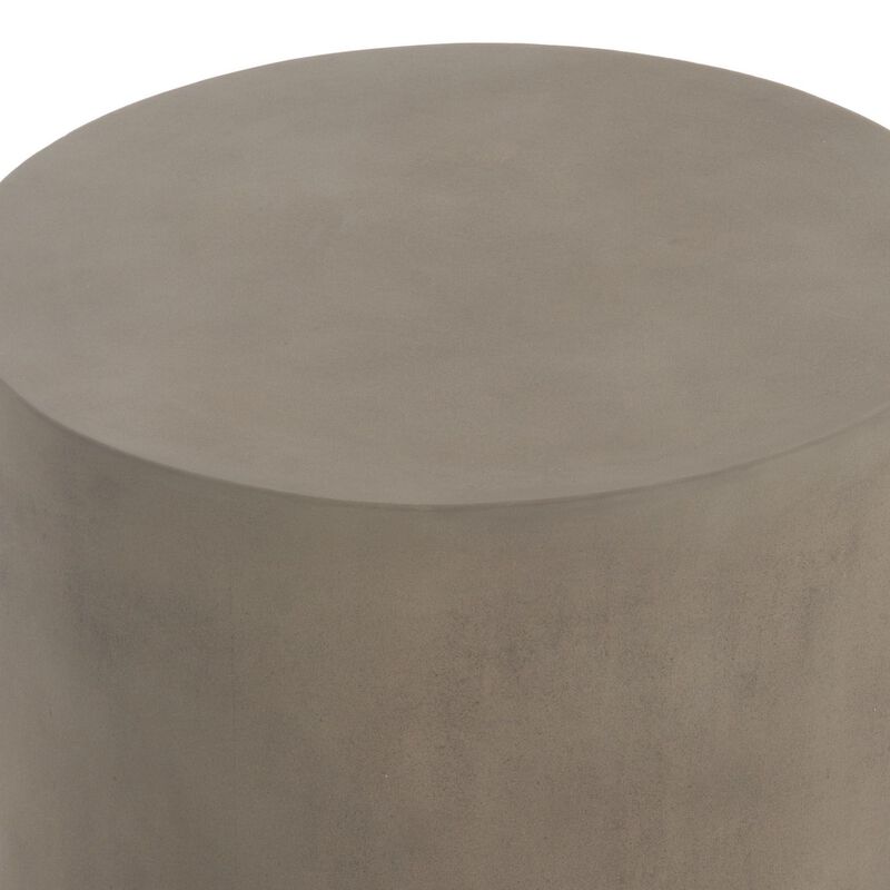 20 Inch Side End Table, Fiber Reinforced Gray Concrete, Modern Round  - Benzara