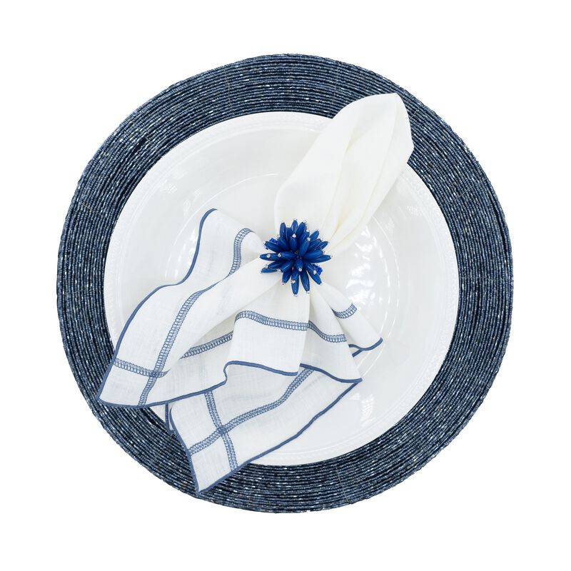 Linen Napkins With Blue Double Stitch , Set of 4
