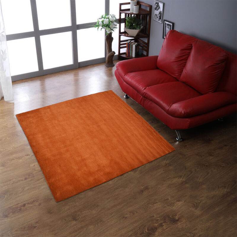 Rugsotic Carpets Hand Knotted Loom Wool 6'x6' Square Area Rug Solid Orange L00111