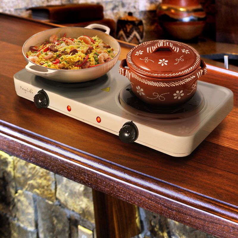 MegaChef Electric Easily Portable Ultra Lightweight Dual Coil Burner Cooktop Buffet Range in White