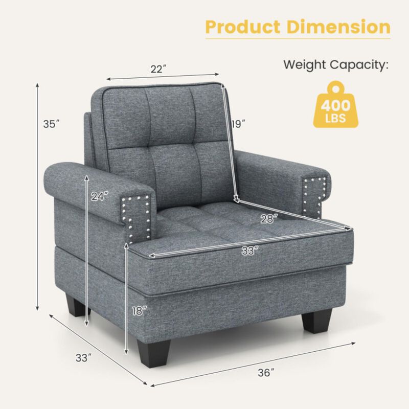 Hivvago Mid-century Modern Accent Armchair Tufted Linen Club Chair