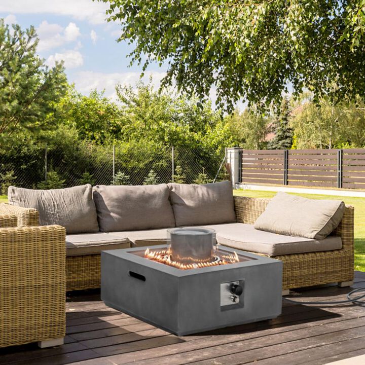 Hivvago 28 Inch 50000 BTU Patio Square Propane Fire Pit with PVC Cover-Gray