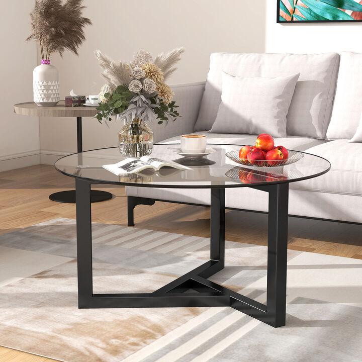 Merax Modern Coffee Table with Tempered Glass