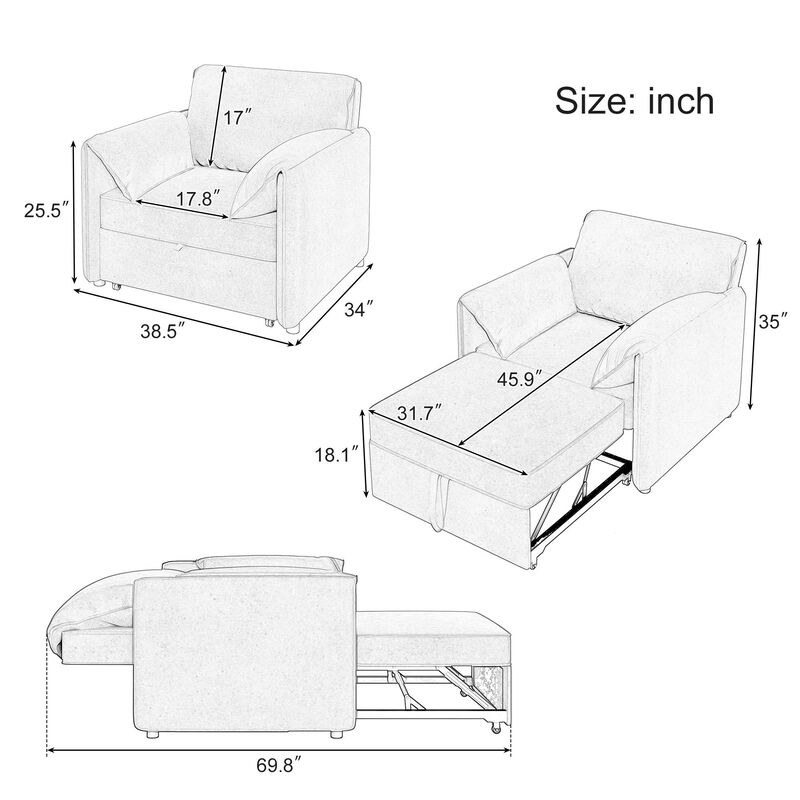 Merax Linen Armchair Convertible Pull Out Sofa Chair
