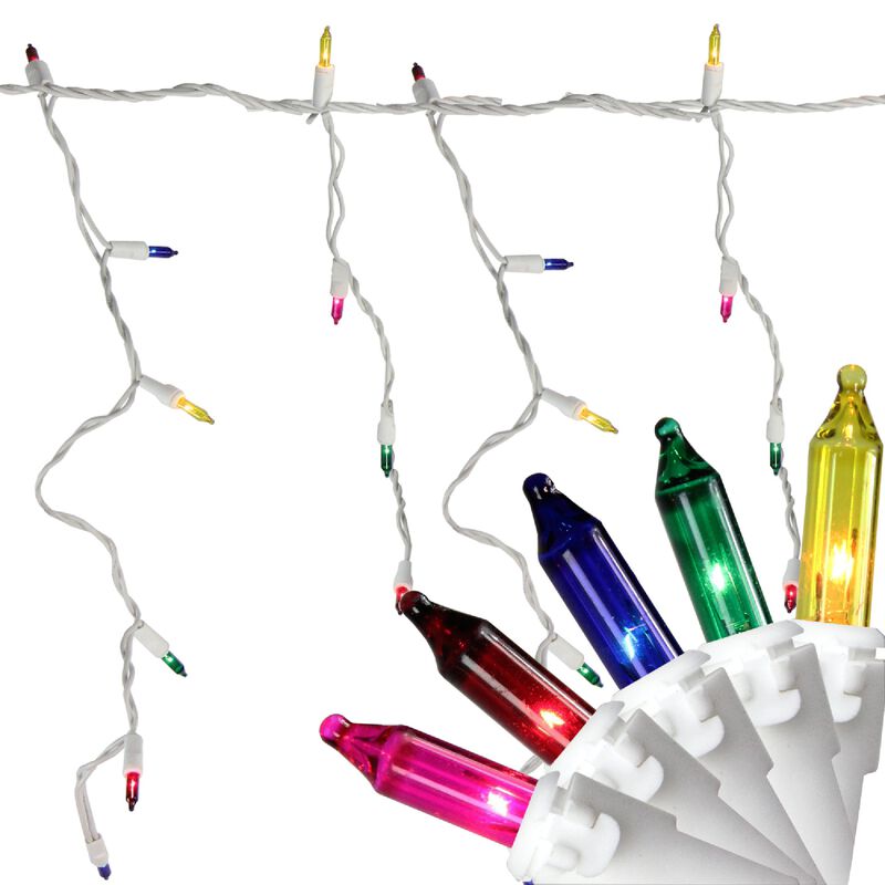 50-Count Red and Green Mini Icicle Christmas Light Set - 6ft White Wire