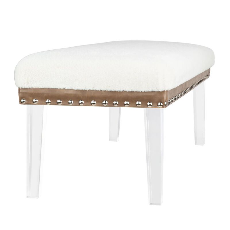 Jofran Brianna Modern Luxury Faux Fur Upholstered Bench with Clear Acrylic Legs
