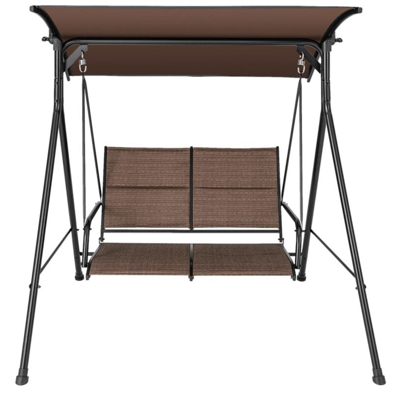 Hivvago 2 Person Porch Swing with Adjustable Canopy and Padded Seat-Brown
