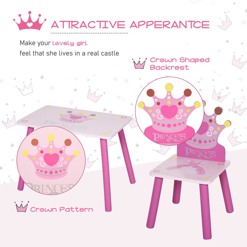 Triple Piece Collection Children's Wood Table Seat with Crown Pattern